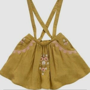 Louise Misha Eleonor Embroidered Mustard Suspender Skirt